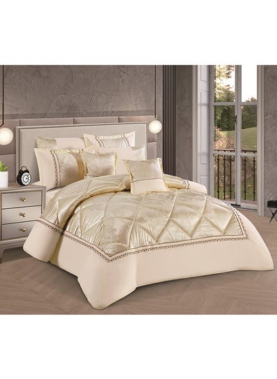 Buy Comforter Set Extra Soft Lace Jacquard Comforter King Size Microfiber Printed 8 Pieces Set in UAE