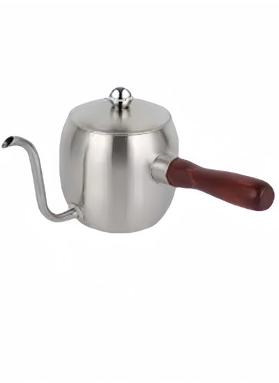 اشتري 304 Stainless Steel Hand Pour Coffee Pot, 500ML Hand Pour Coffee Maker, Wooden Handle Narrow Mouth Pot, Coffee Utensils - Silver في السعودية