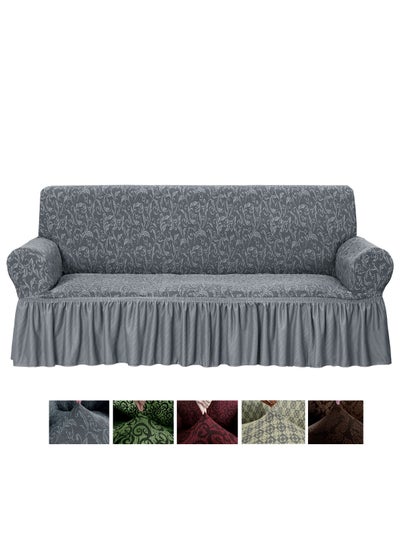 اشتري Jacquard Fabric Stretchable Three Seater Sofa Cover Grey في الامارات