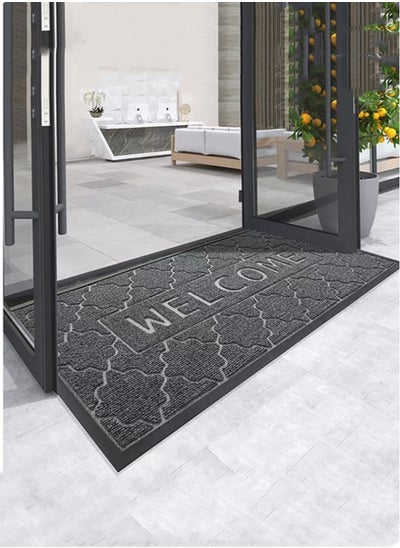 Buy 1-Piece Solid Color Letter Doormat Non-Slip Outdoor Floor Mat Polyester Rubber Black 90x60 Centimeter in UAE