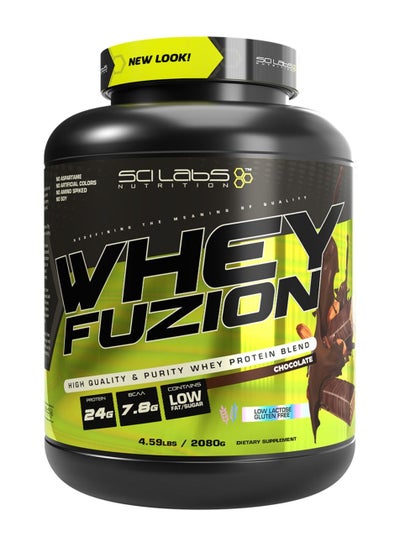 Buy Whey fuzion chocolate, whey protein, 24g protein, gluten free, low sugar, low fat , 69 scoops, 2080g. in UAE