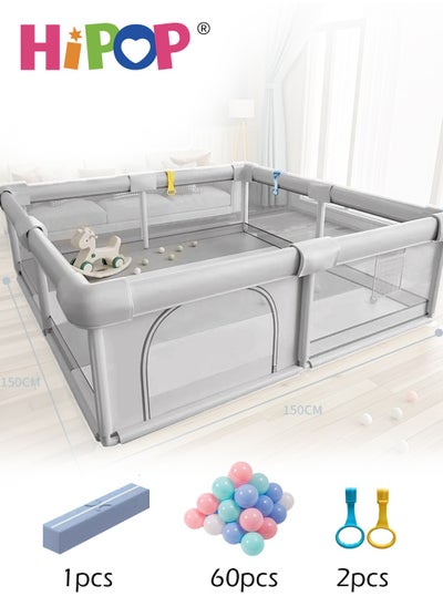 Buy Baby Playpen with Safety Fence,Household Climbing Mat with 60 Sea Balls,Indoor Play Game Fence 150*150*65cm in Saudi Arabia