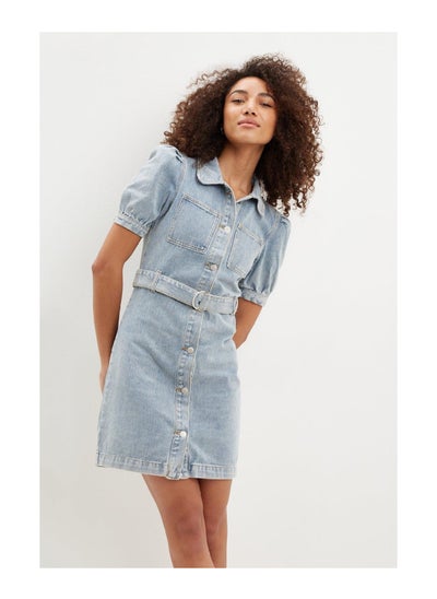 Buy Midwash Casual Denim Puff Sleeve Shirt Dress in UAE