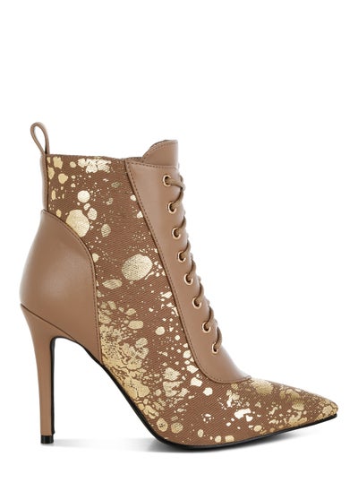 Buy Abstract Pattern Lace-Up Ankle Boots in Brown in UAE