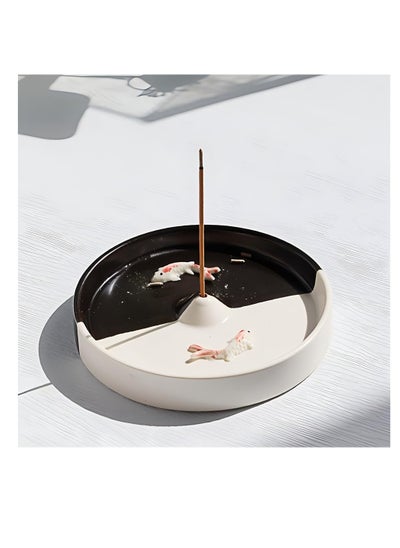 Buy Incense Holder, Modern Minimalist Circular Incense Burner, Incense-Stick Holder for Cone or Stick, Incense Ceramic Ash Catcher, Handmade Incense Stick Burner, Black and White in UAE