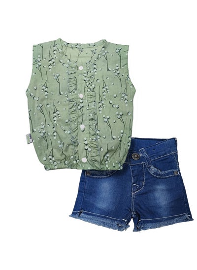 Buy Baby Girls 2 Pieces Set - Top and Jeans Short in Egypt