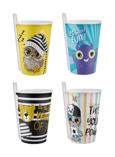 Buy Plastic Kids Mug with Straw 4 Pcs Set in Saudi Arabia