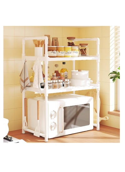 Buy 3-Tier Microwave Oven Stand Shelf Kitchen Extendable Oven Grill Rack with Hook | WHITE | in UAE