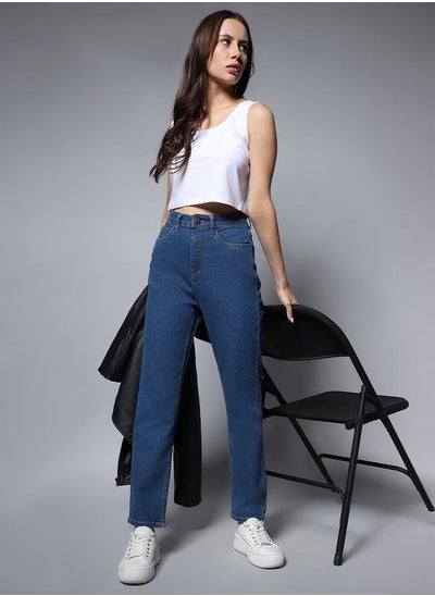 Buy High Rise Stretch Straight Fit Jeans in Saudi Arabia