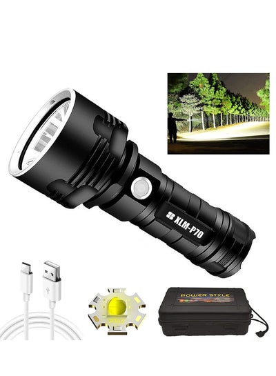 اشتري 30000-100000 lumens Rechargeable led Tactical Flashlight，Super Bright 3 Modes Handheld Flashlights ，Brightest Powerful 50W XLM-P70 LED USB Torch في السعودية