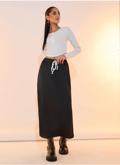 Buy Contrast String Detail Midi Skirt with Side Slit in Saudi Arabia