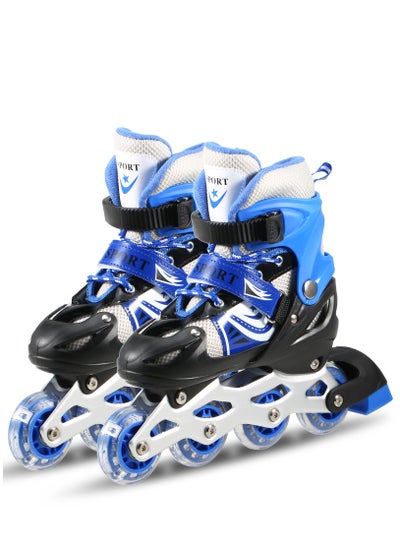 Buy Adjustable Roller Skate Shoes LED Light Single Row Wheels, Blue/Black - Size Meduim 35-38 in Egypt