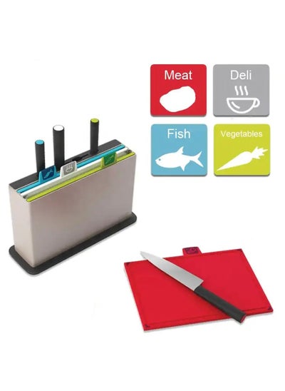 Buy Kitchen Cutting Board Set, Cutting Board and Knife Set with 4 Color Coded Chopping Boards & 4 Knives, Professional Index Chopping Board Set for Kitchen in Saudi Arabia