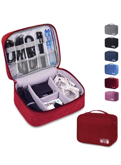 اشتري Electronics Organizer Waterproof Carrying Bag - Travel Gadgets Universal Accessories Storage Case for Charger, Cables, Earphone, Ipad Mini, Phone, SD Card, Power Bank - Wine Red في الامارات