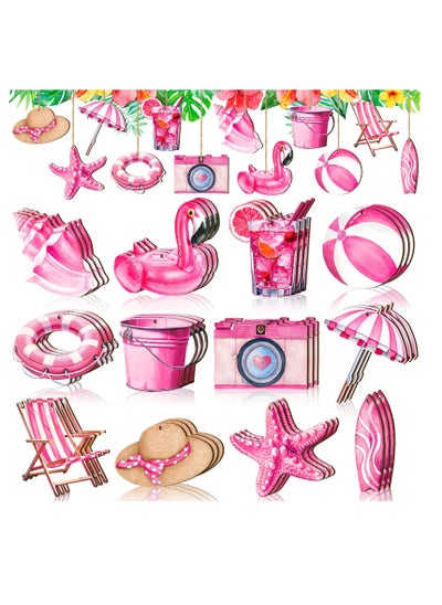 Buy 36 Pcs Summer Wooden Tree Ornaments, Hawaiian Wood Hanging Decorations for Tree, Beach Wooden Slices with Pink Flamingo and Starfish, Perfect for Anniversary and Home Decor in UAE