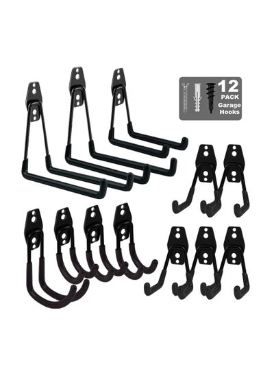 Buy Garage Hooks, 12 Packs Steel Garage Storage Hooks, Heavy Duty Wall Mount Utility Hooks, Organizer for Power Tools with Anti-Slip Coating, Garden Yard Tool Organizer for Garage (Black) in Saudi Arabia