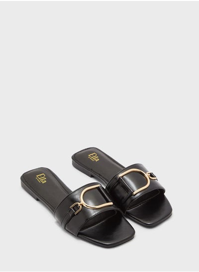 Buy Gold Hardware Detail Flat Sandal in UAE