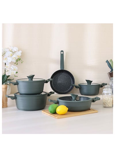 اشتري Essence 9 Piece Midnight Cross Cookware Set Forged Aluminum Material Cook Ware Set For Home Kitchen 3.2/3.7Mm 60X37X18 Cm Green في الامارات