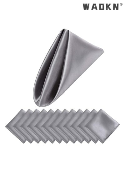 Buy Elegant Collection of 12 Soft Satin Square Napkins, Measuring 20x20 Inches, Perfect for Enhancing Dinner, Wedding, or Party Tablescapes with a Touch of Romance and Sophistication, Ideal Decorative Accents for Any Special Occasion（Grey） in UAE