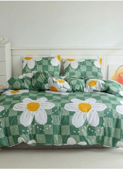 Buy Bedding Set Without Filler, Green Color Checkered and Flower Design Various Sizes in UAE