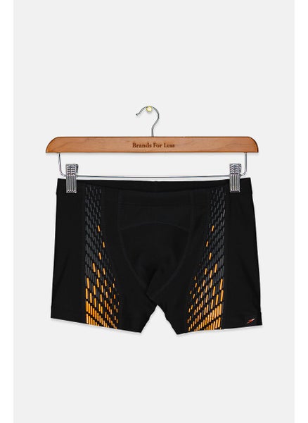 اشتري Men Printed Swimming Trunks, Black and Orange في السعودية