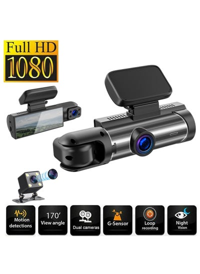 Buy 1296P IPS Display Screen Tachograph , Dash Camera Recorder for Cars , Front & Inside & Rear Camera Driving Recorder , 150°Wide Angle Support Night-Vision, Loop Recording , Time-mark Motion Detection in Saudi Arabia