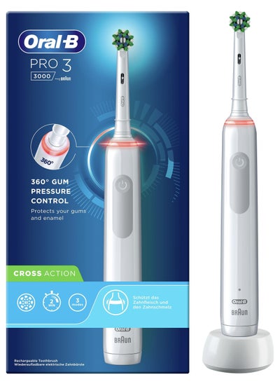 Buy Oral-B Pro 3 Electric Toothbrush with Smart Pressure Sensor, Cross Action Toothbrush Head, 3000 White in UAE