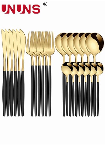 Buy 24 PCS Flatware Set with Knives Spoons and Forks, 410 Stainless Steel Flatware Set, Silverware Cutlery Set, Utensils Set Basics Tableware,Mirror Finish, Dishwasher Safe in UAE