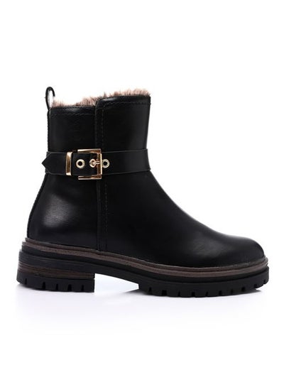 Buy Zipper Mid Calf Boots With Decorative Buckle - Black in Egypt