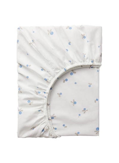 Buy Fitted Sheet For Cot White And Blueberry Patterned 60X120 Cm in Saudi Arabia