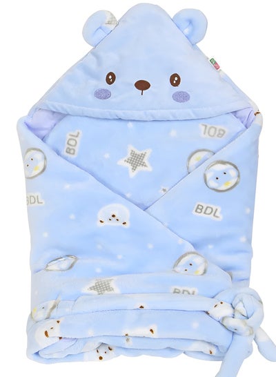 Buy Super Soft Plush Baby Blanket for Infants and Newborns, Cute Cartoon Baby Warm Blanket with Drawstring for Baby Home Travel (Blue) in Egypt