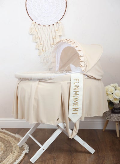 Buy Baby cradle Moses basket for babies with mosquito net with white holder in Saudi Arabia