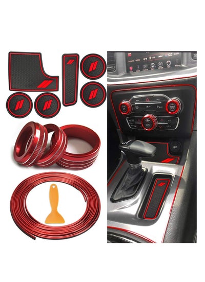 Buy Anti Dust Mats and Trim for Dodge Charger Accessories, 6 Pcs Cup Inserts 3 A/C Volume Radio Switch Ring 5 Meters Car Interior Moulding Strip Decal in Saudi Arabia