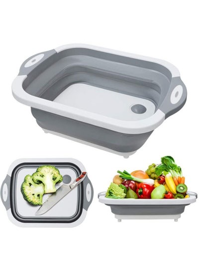 Buy Foldable Multifunctional Cutting Board, Foldable Dish Basin Cutting Board Colander, Vegetable and Fruit Washing and Draining Sink Storage Basket, Space Saving for Kitchen Home (Grey) in UAE