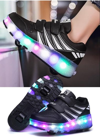 Buy Kids Roller Skates Shoes with Lights Kids Skates Sneakers LED Light Up Rechargeable Wheels Shoes with Lights Outdoor Slip On Roller Skates Shoes Sneakers for Beginners Gift (B) in UAE