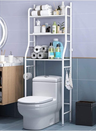 Buy 3 Shelf Towel Storage Rack Organizer Over The Toilet Bathroom Space Saver White in UAE