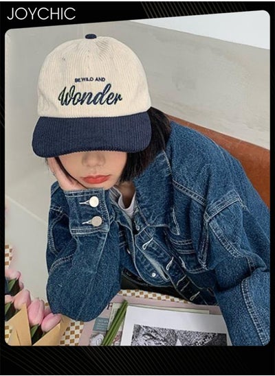 اشتري New Style Women Men Autumn Winter Warm Baseball Cap Letter Embroidered Splicing Peaked cap Korean Version Versatile Casual Adjustable Hat Navy+Beige في السعودية