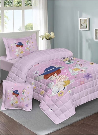 Buy Single Summer children's Bedding Set with compressed Insert- 4 Pieces- Juno - Light Purple - Pink in Saudi Arabia