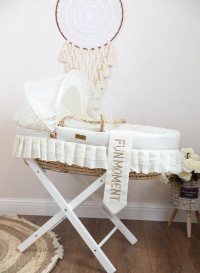 Buy Moses basket cradle with foldable wooden stand white color in Saudi Arabia