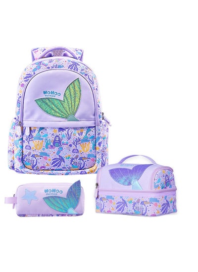 اشتري Kids 16 Inch School Bag With Lunch Bag And Pencil Case (Set Of 3) Mermaid - Purple في السعودية