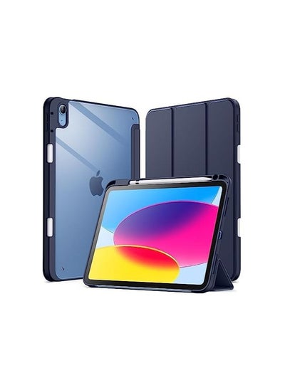 اشتري Ecosystem Case for iPad 10 (10.9-Inch, 2022 Model, 10th Generation) with Pencil Holder, Clear Transparent Back Shell Slim Stand Shockproof Tablet Cover, Auto Wake/Sleep (Navy) في مصر