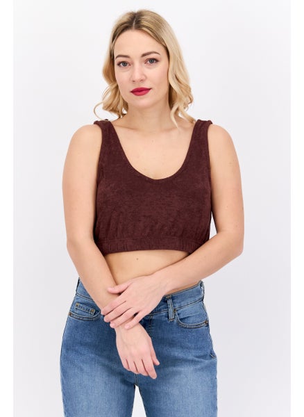 Buy Women V-Neck Sleeveless Knitted Crop Top, Dark Maroon in UAE