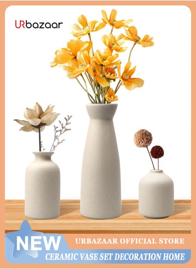 Buy Ceramic vase Set-3 Small Flower vases for Decor,Modern Home Decor, Vases for Decor,Pampas Grass Vase,Dried Flowers Vases,Living Room,Table Shelf, Centerpieces Decoration(Beige) in UAE