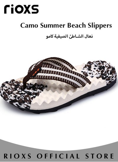 Buy Men's Camo Summer Beach Slippers Flexible Foam Sole Wide Strap Massage Non-slip Flip Flops For Indoor Outdoor Use in UAE