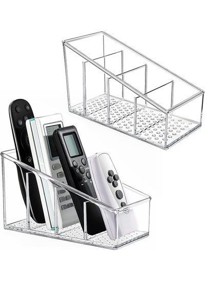 Buy Remote Control Holder, with 4 Compartment Clear Remote Control Holder, for Table Small TV Remote control Holder Plastic Remote control Organizer Remote Storage (1 Pack) in UAE