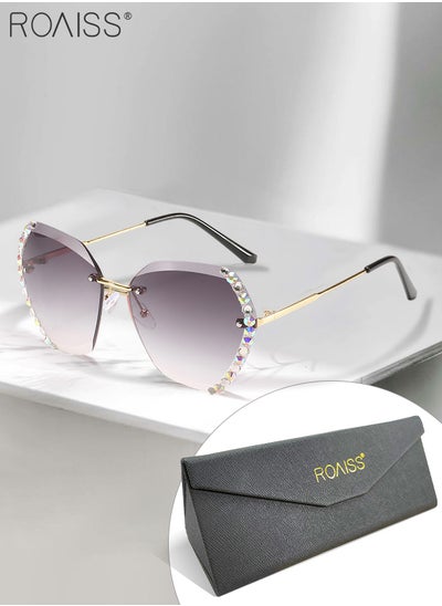 اشتري Women's Butterfly Rimless Sunglasses, UV400 Protection Sun Glasses with Rhinestones Decoration, Oversize Fashion Anti-glare Sun Shades for Women with Glasses Case, 60mm في السعودية