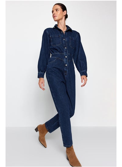 Buy Navy Blue Denim Overalls with Balloon Sleeves TWOAW22TU0041 in Egypt