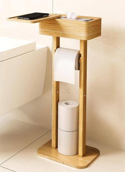 Buy Multifunctional Rotatable Multi-Layer Toilet Paper Holder, Floor-Standing Solid Wood Roll Holder 14.6*24.2*64.7CM in Saudi Arabia