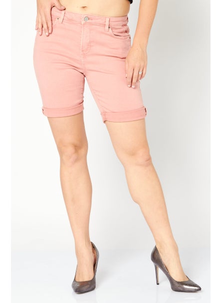 اشتري Women High Rise Solid Denim Shorts, Peach في الامارات