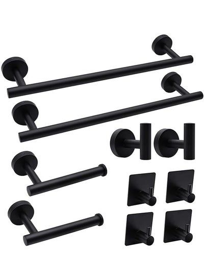 Buy Bathroom Hardware Set, Matte Black Stainless Steel Bathroom Hardware Set, Including 16" Hand Towel Bar, Toilet Paper Holder, Robe Towel Hooks, Round Wall Mounted Set Bathroom Accessories Kit in Saudi Arabia